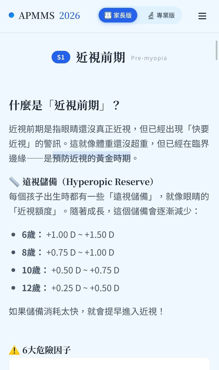 APMMS 2026 兒童近視控制資料:近視前期與遠視儲備